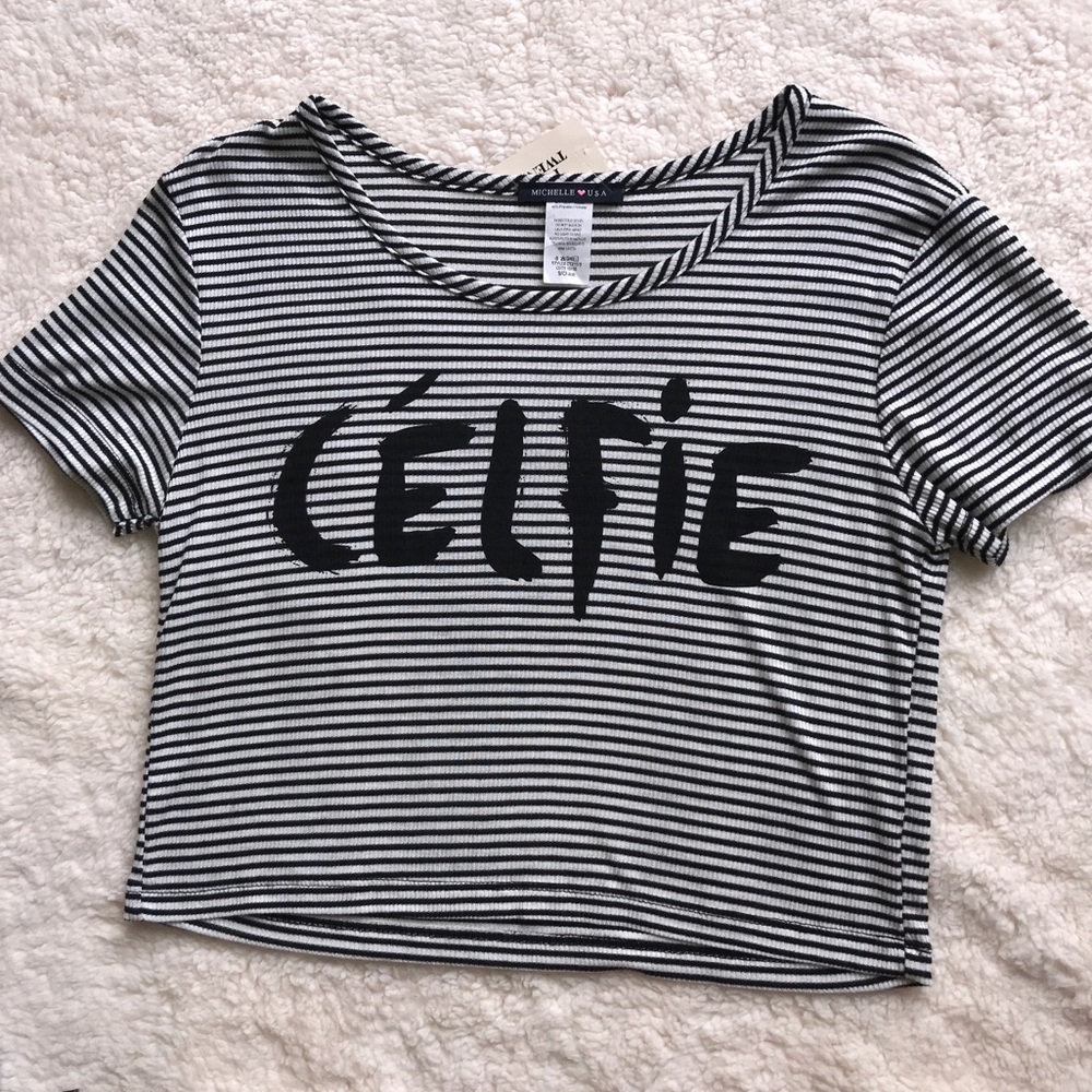 Black White Stripe Crop Top NWT
